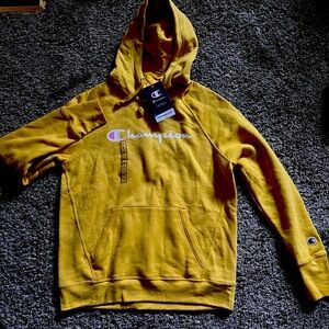 Champion Mens Script Logo Powerblend Hoodie Small BUTTERSCOTCH- NWT $55